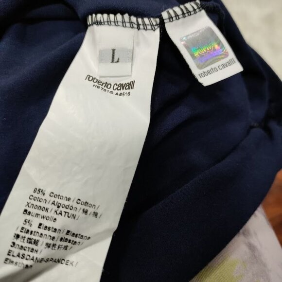 Roberto Cavalli Navy Blue Logo Print Shirt Sleeve T-Shirt Women's Size Large - Picture 9 of 14